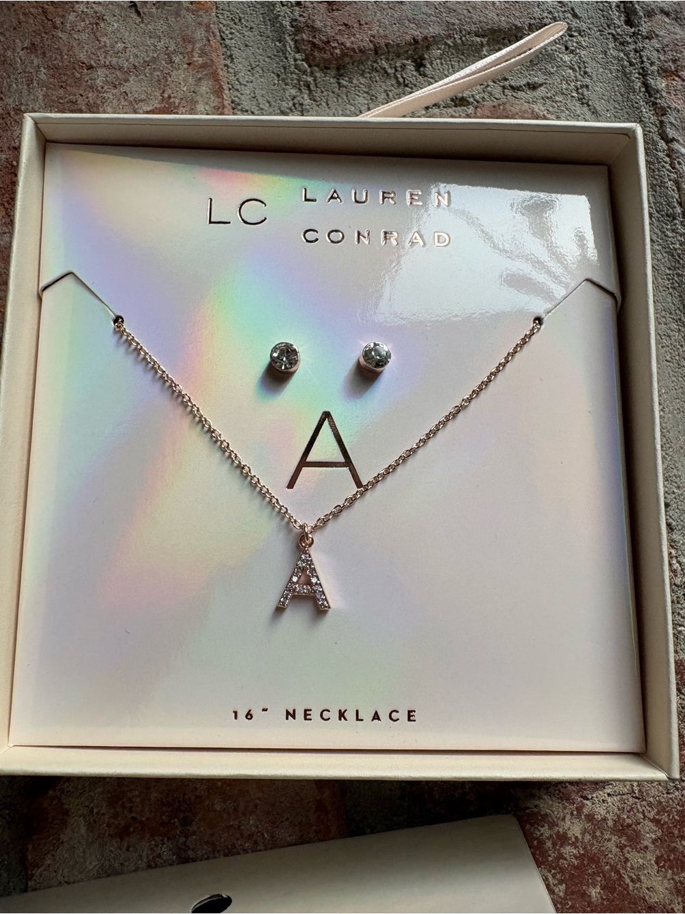 ⭐️ LC Lauren Conrad Rose Gold Initial A Necklace with Clear Stone Studs - Picture 5 of 5